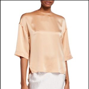 Vince Satin High Low T-Shirt In Pale Ochre